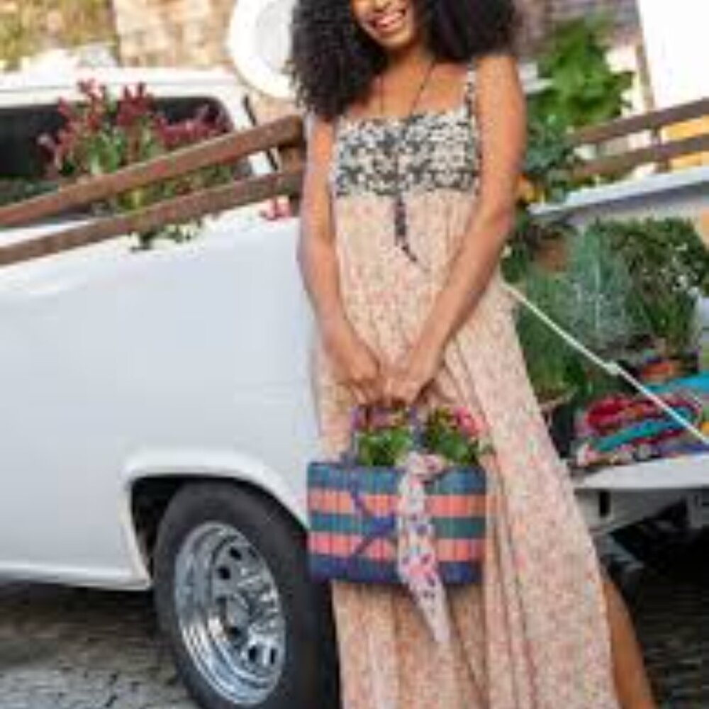 NATURAL LIFE Floral Maxi Dress in Cream and Black